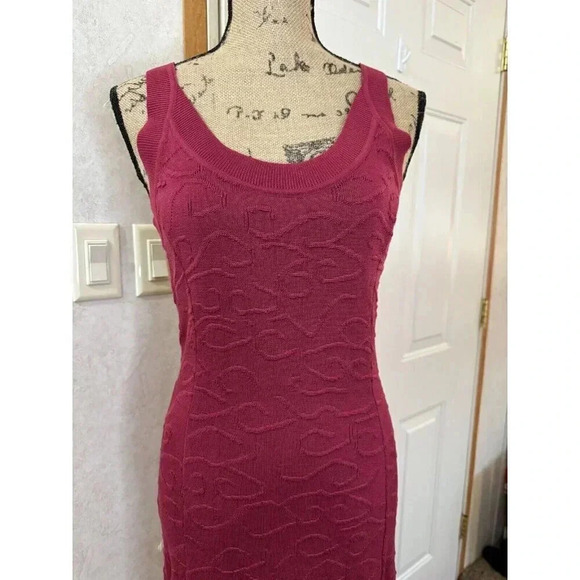 PERUVIAN CONNECTION Pima Cotton Knit Bodycon Textured Red Dress XS Boho Stretch - Picture 4 of 12